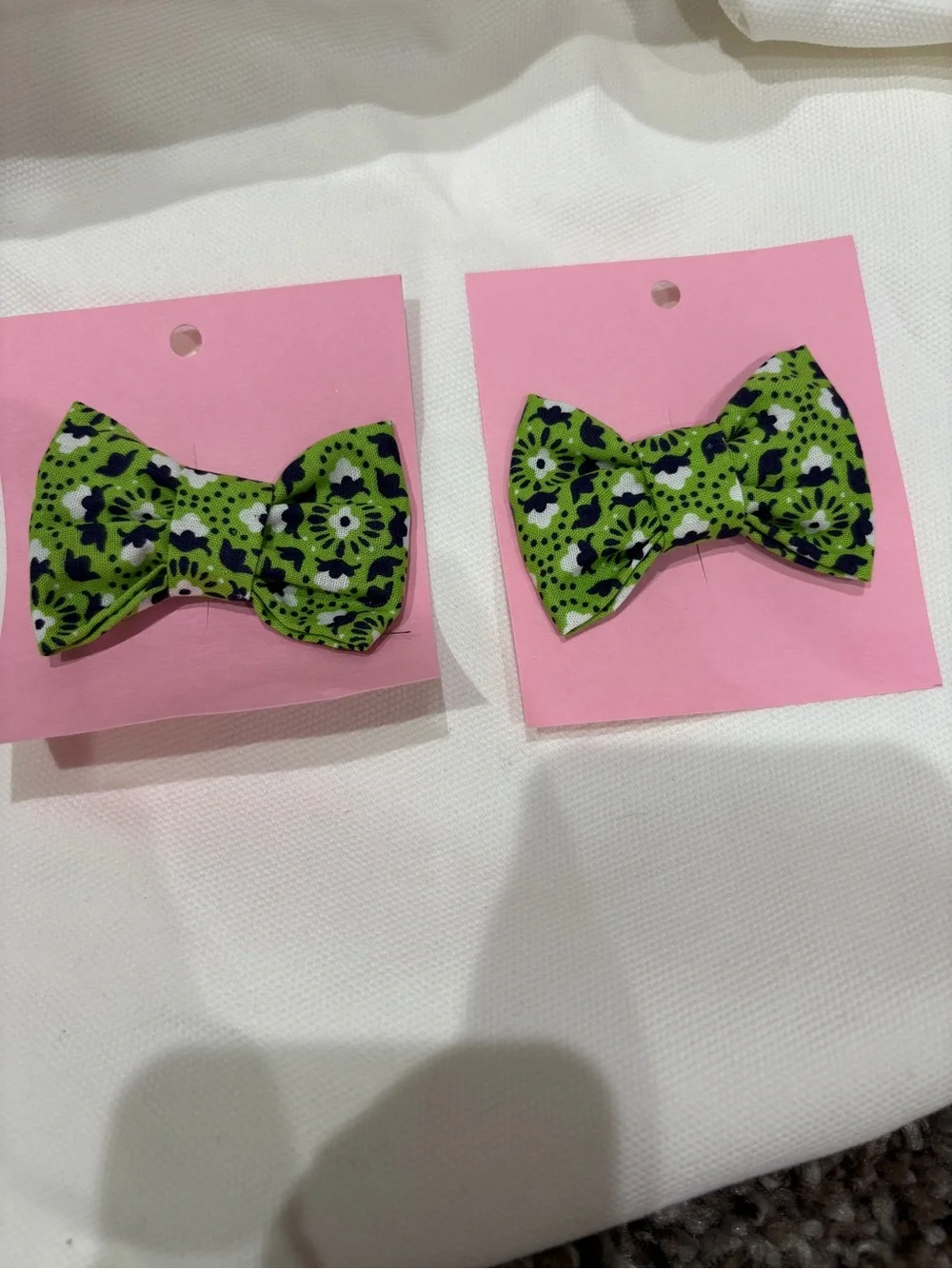 Handmade Green Floral Bow Hair Clips for Kids